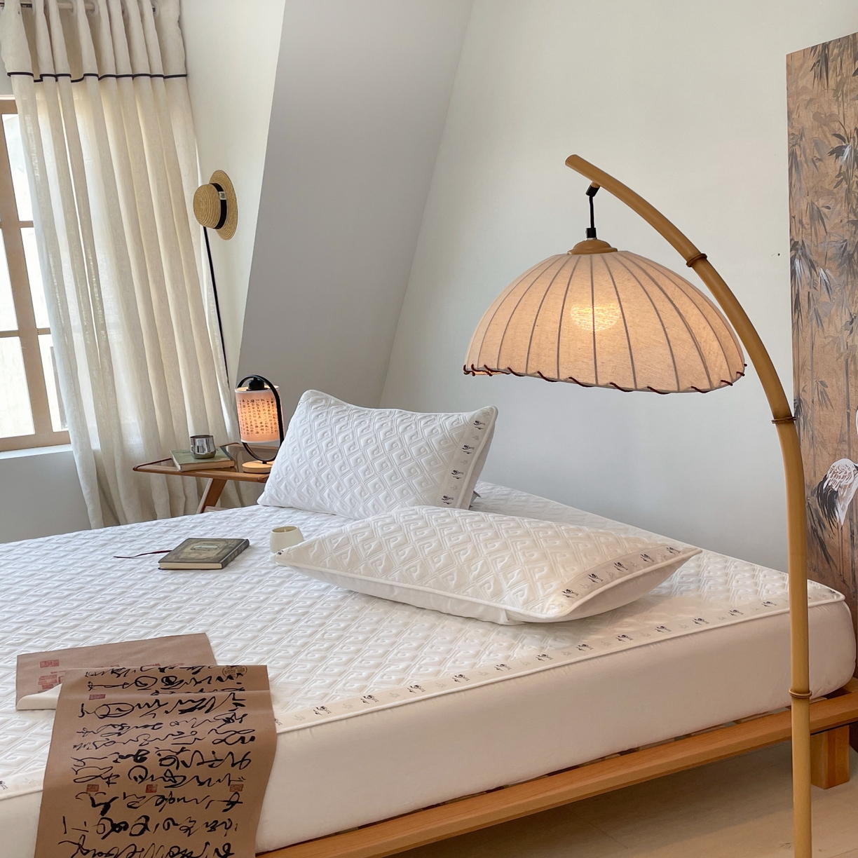 91家纺网 家纺一手货源 找家纺 豪选家纺 2025最新上市秋冬新品爆款国风纯棉新疆棉夹棉床笠四季款   国风-白色