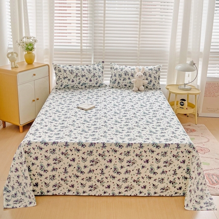 楠沐家纺  2025新款印花亲肤芦荟棉水洗棉床单系列-床单(第二批) 紫雅