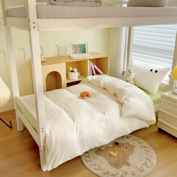 91家纺网 家纺一手货源 找家纺 悦织湾家纺 2025新款水洗棉纯色条纹小眼睛学生宿舍三件套 小眼睛奶白