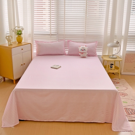 91家纺网 家纺一手货源 找家纺 楠沐家纺  2025新款印花亲肤芦荟棉水洗棉床单系列-床单(第二批) 相遇粉