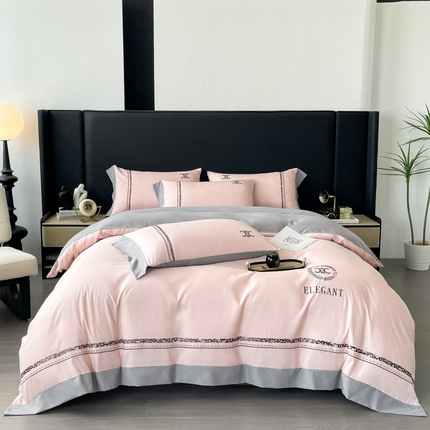 91家纺网 家纺一手货源 找家纺 青柚  2024新款亲肤棉磨毛刺绣四件套-乔伊 乔伊-裸粉