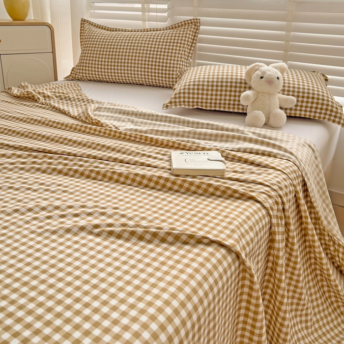 91家纺网 家纺一手货源 找家纺 楠沐家纺  2025新款印花亲肤芦荟棉水洗棉床单系列-床单(第二批) 心动咖