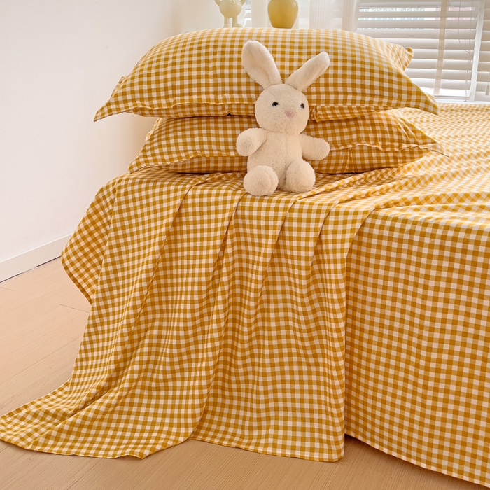 91家纺网 家纺一手货源 找家纺 楠沐家纺  2025新款印花亲肤芦荟棉水洗棉床单系列-床单(第二批) 心动黄