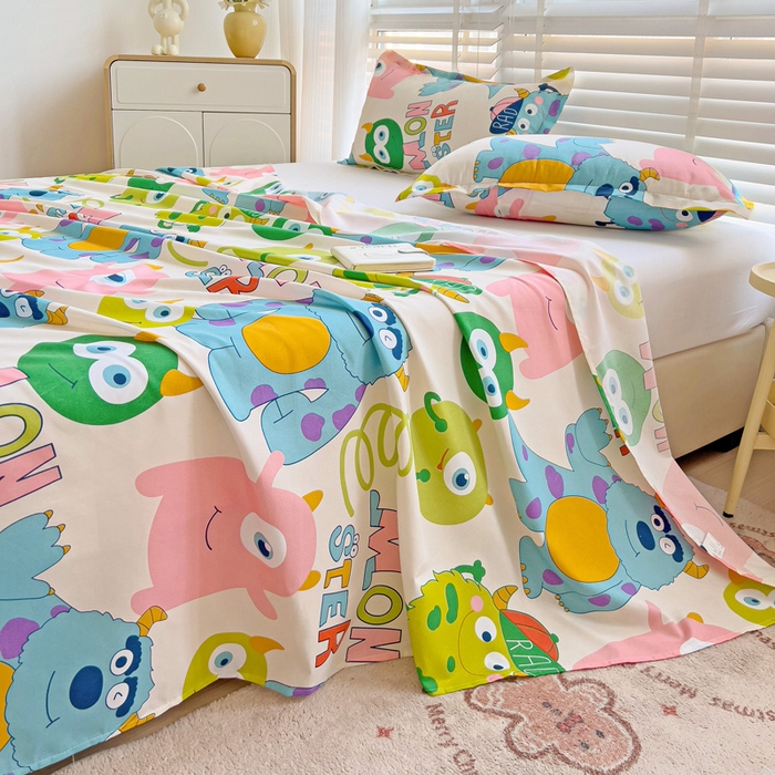 91家纺网 家纺一手货源 找家纺 楠沐家纺  2025新款印花亲肤芦荟棉水洗棉床单系列-床单(第二批) 怪兽大学