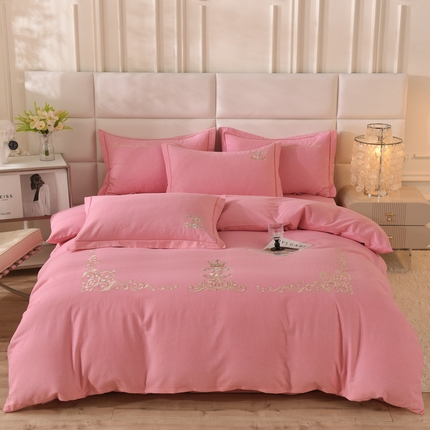 91家纺网 家纺一手货源 找家纺 （总）磨毛世家家纺 2025秋冬新款素色加厚绣花四件套纯色