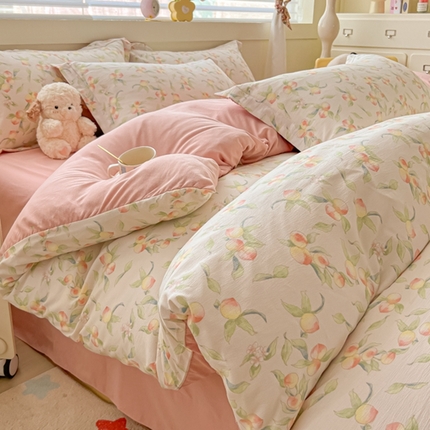 91家纺网 家纺一手货源 找家纺 （总）雅慕 2024新款直播爆款小清新亲肤针织棉加厚双层纱四件套