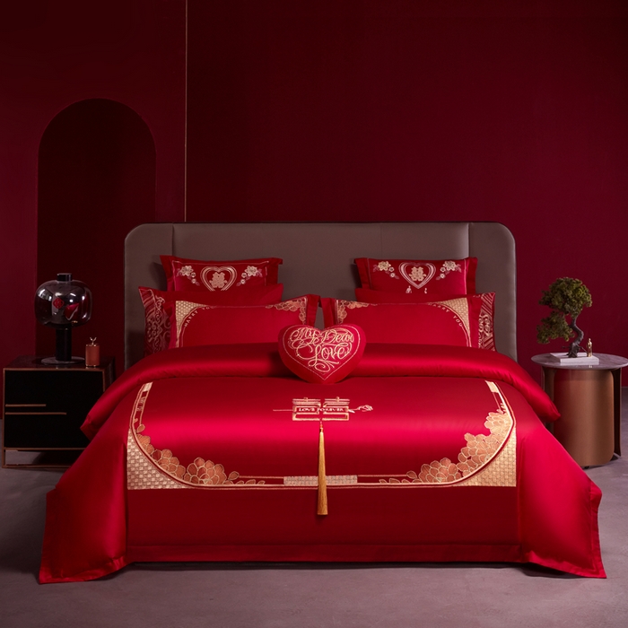 91家纺网 家纺一手货源 找家纺 振翼 2025新款40s全棉丝光喷气婚庆四件套多件套1携手一生