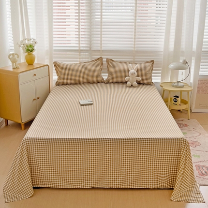 91家纺网 家纺一手货源 找家纺 楠沐家纺  2025新款印花亲肤芦荟棉水洗棉床单系列-床单(第二批) 心动咖