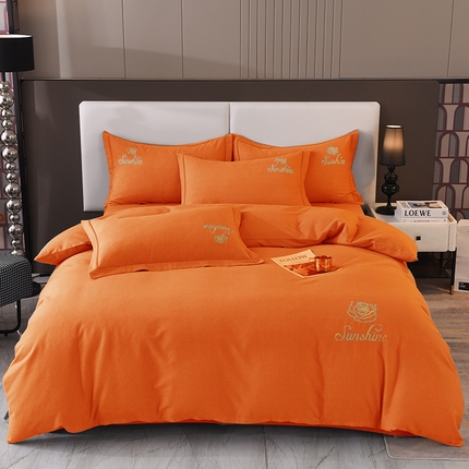 91家纺网 家纺一手货源 找家纺 （总）磨毛世家家纺 2025秋冬新款素色加厚绣花四件套纯色