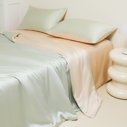 91家纺网 家纺一手货源 找家纺 悦织湾家纺 2025新款轻奢纯色冰丝水洗棉四件套 淡绿奶昔