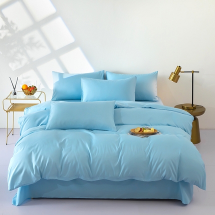 梦莱家纺 2024新款亲肤磨毛纯色拼色轻奢系列四件套 天蓝