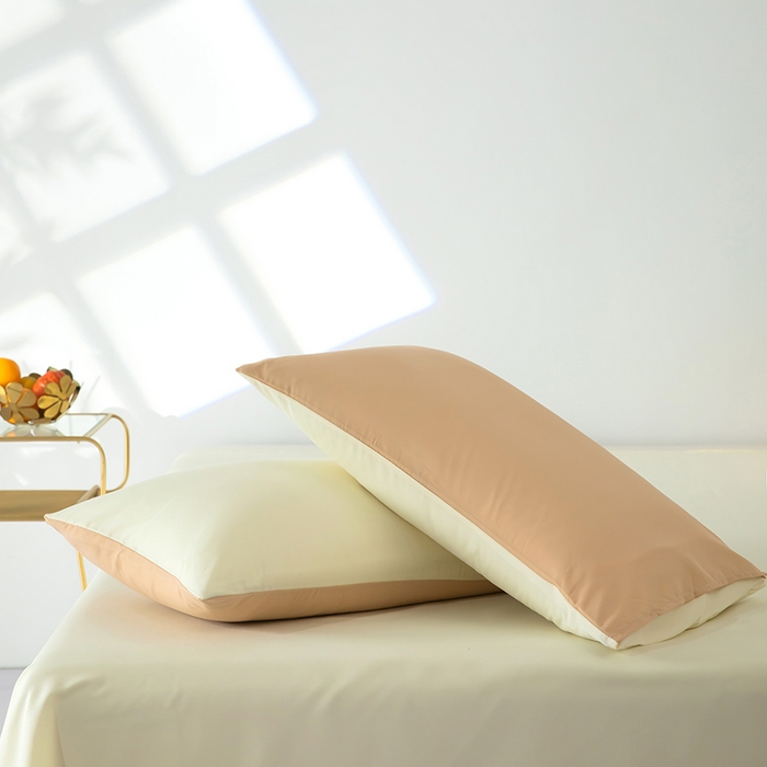 91家纺网 家纺一手货源 找家纺 梦莱家纺 2024新款亲肤磨毛纯色拼色轻奢系列四件套 卡其+米黄