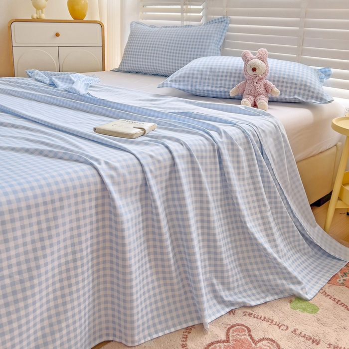 91家纺网 家纺一手货源 找家纺 楠沐家纺  2025新款印花亲肤芦荟棉水洗棉床单系列-床单(第二批) 心动蓝