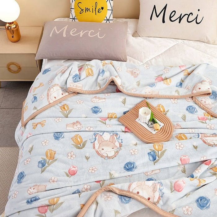 91家纺网 家纺一手货源 找家纺 悦织湾家纺 2025新款加厚云貂绒双面毛毯盖毯 花兔