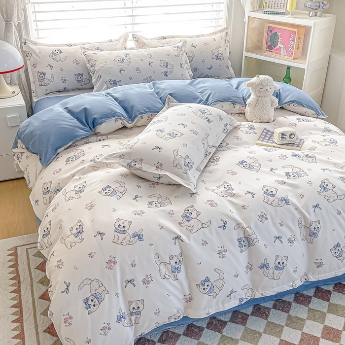 91家纺网 家纺一手货源 找家纺 楠沐家纺 （套件）2025新款亲肤芦荟棉美棉磨毛印花四件套(第二批) 猫咪小姐