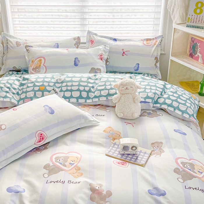 91家纺网 家纺一手货源 找家纺 楠沐家纺 2025年新款亲肤水洗棉芦荟棉磨毛单被套（第二批） 爱心熊