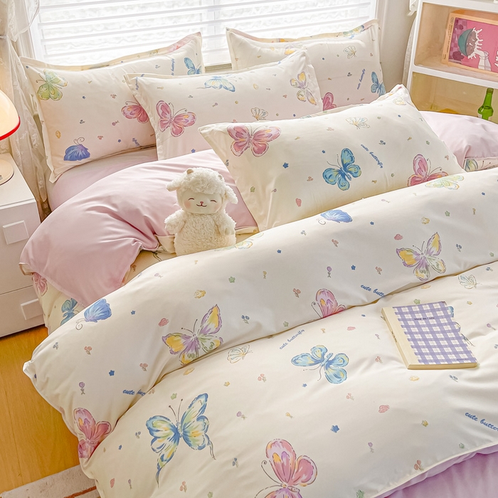 91家纺网 家纺一手货源 找家纺 楠沐家纺 （套件）2025新款亲肤芦荟棉美棉磨毛印花四件套(第二批) 蝶舞仙子