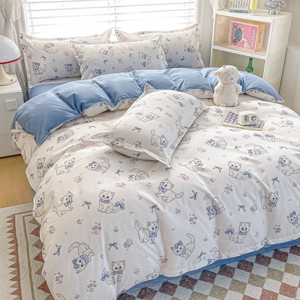 楠沐家纺 2025年新款亲肤水洗棉芦荟棉磨毛单被套（第二批） 猫咪小姐