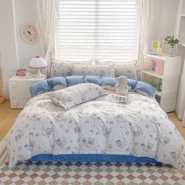 91家纺网 家纺一手货源 找家纺 楠沐家纺 （套件）2025新款亲肤芦荟棉美棉磨毛印花四件套(第二批) 猫咪小姐