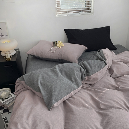 （总）2024新款A类全棉纯棉纯色双拼色织水洗棉四件套