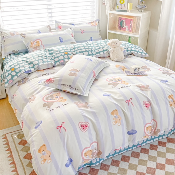 91家纺网 家纺一手货源 找家纺 楠沐家纺 2025年新款亲肤水洗棉芦荟棉磨毛单被套（第二批） 爱心熊