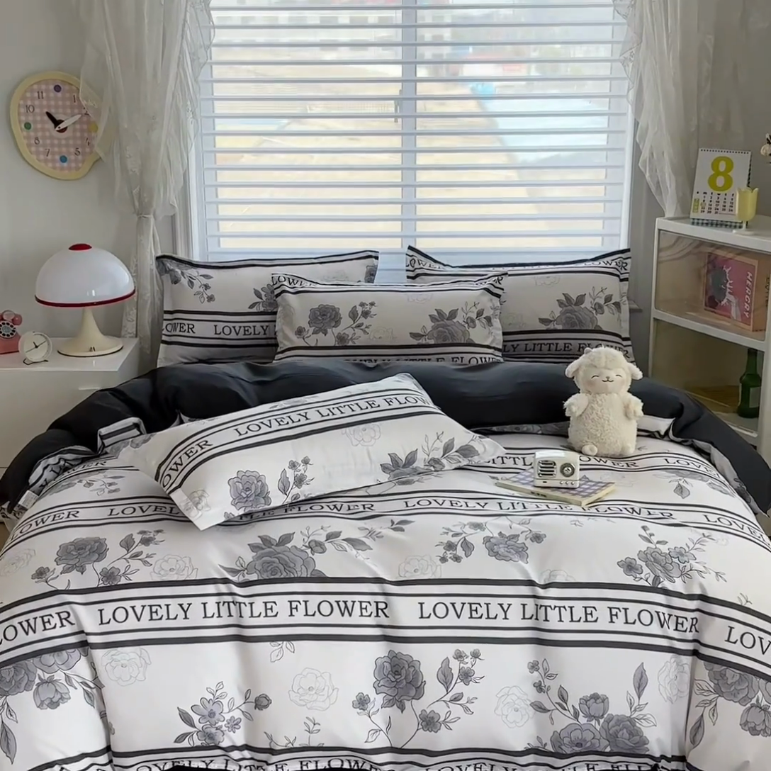 91家纺网 家纺一手货源 找家纺 楠沐家纺 （套件）2025新款亲肤芦荟棉美棉磨毛印花四件套(第二批) 山茶花