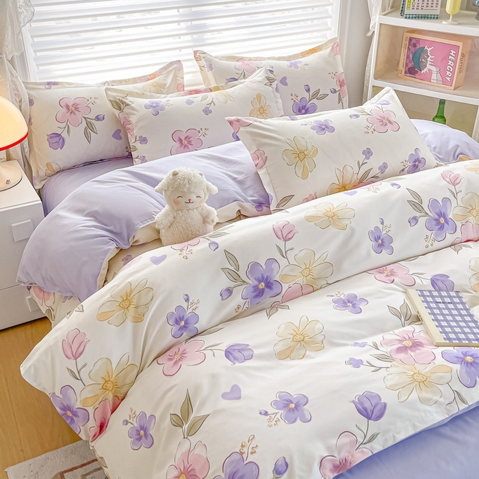 91家纺网 家纺一手货源 找家纺 楠沐家纺 （套件）2025新款亲肤芦荟棉美棉磨毛印花四件套(第二批) 春田花卉