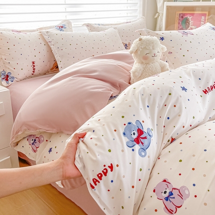 91家纺网 家纺一手货源 找家纺 楠沐家纺 （套件）2025新款亲肤芦荟棉美棉磨毛印花四件套(第二批) 哆咪熊