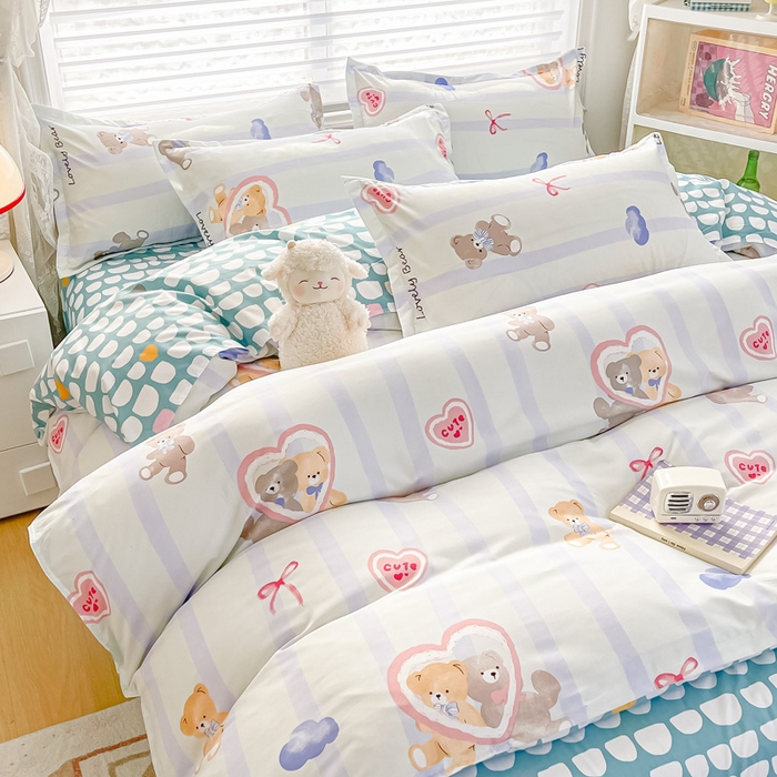 91家纺网 家纺一手货源 找家纺 楠沐家纺 2025年新款亲肤水洗棉芦荟棉磨毛单被套（第二批） 爱心熊