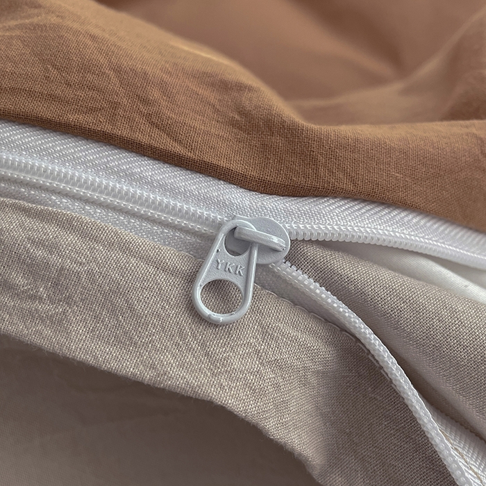 91家纺网 家纺一手货源 找家纺 2024新款A类全棉纯棉纯色双拼色织水洗棉四件套 南瓜拼卡其