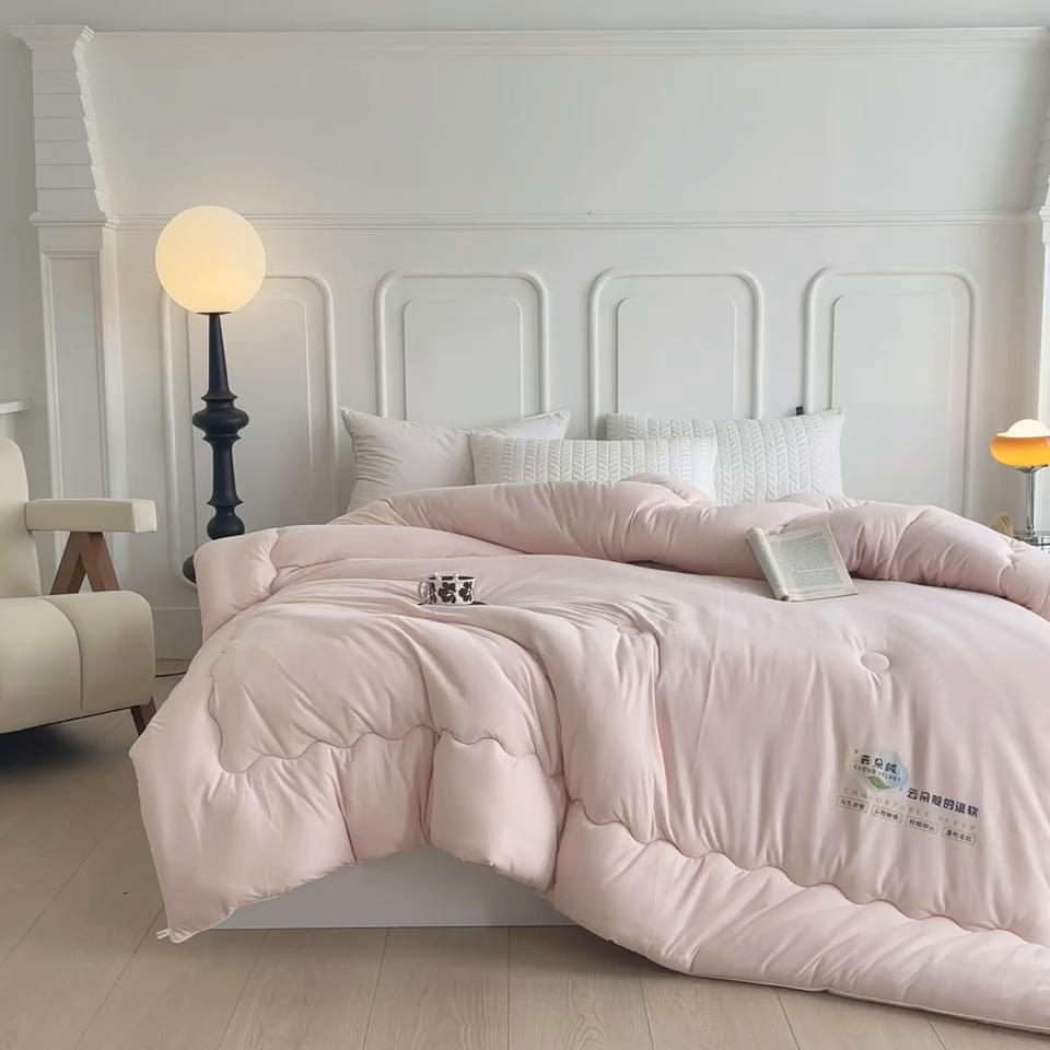 91家纺网 家纺一手货源 找家纺 咏绒家纺工厂店 2024新款工厂直供品质款云朵绒超柔奶盖泡芙冬被春秋被子被芯 豆沙粉