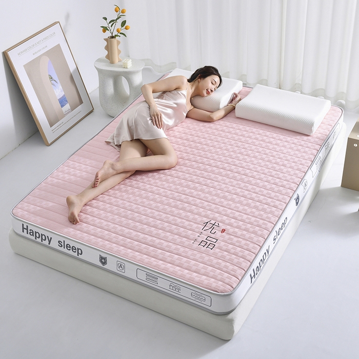 91家纺网 家纺一手货源 找家纺 顺发床垫 2025新款华夫格天然乳胶床垫记忆海绵床垫 粉色