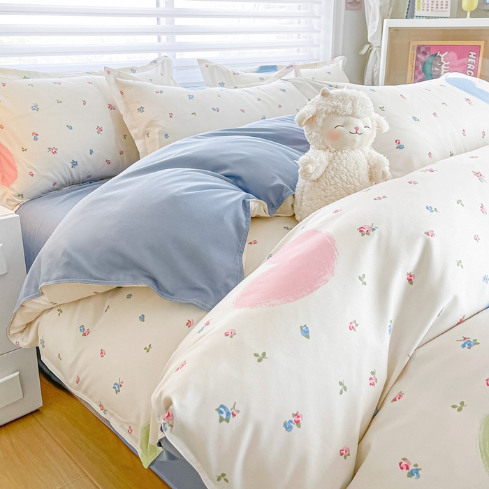 91家纺网 家纺一手货源 找家纺 楠沐家纺 （套件）2025新款亲肤芦荟棉美棉磨毛印花四件套(第二批) 爱心满满