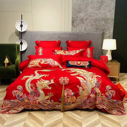 91家纺网 家纺一手货源 找家纺 （总）美娘阁 2025新款长绒棉贡缎新中式古典韵味精美刺绣婚庆四件套多件套系列