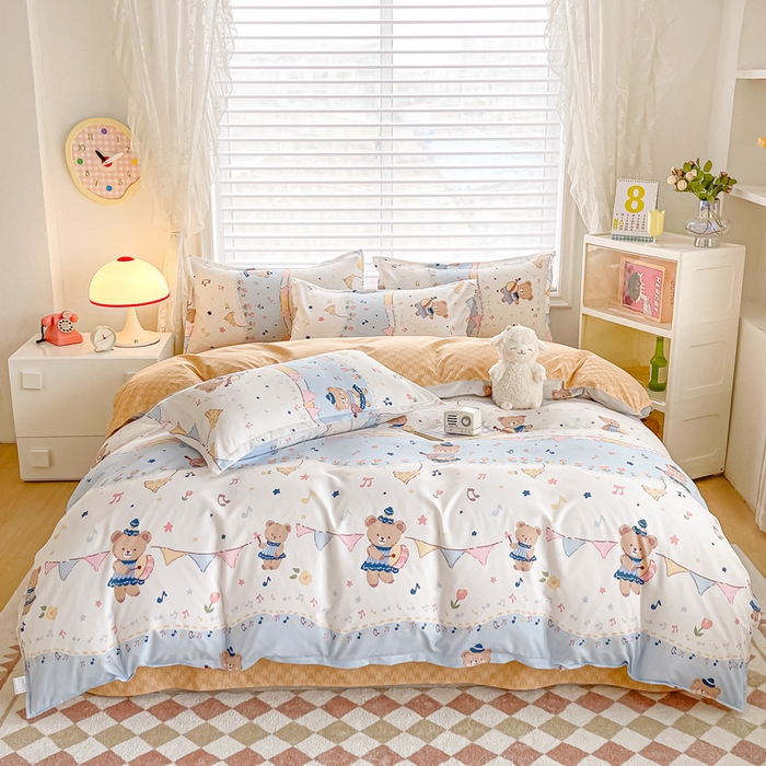 91家纺网 家纺一手货源 找家纺 楠沐家纺 2025年新款亲肤水洗棉芦荟棉磨毛单被套（第二批） 派对熊