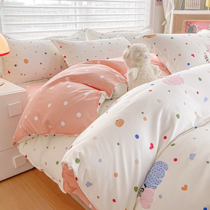 91家纺网 家纺一手货源 找家纺 楠沐家纺 （套件）2025新款亲肤芦荟棉美棉磨毛印花四件套(第二批) 五彩心