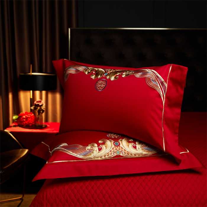 91家纺网 家纺一手货源 找家纺 美娘阁 2025新款长绒棉贡缎新中式古典韵味精美刺绣婚庆四件套多件套系列 凤舞九天