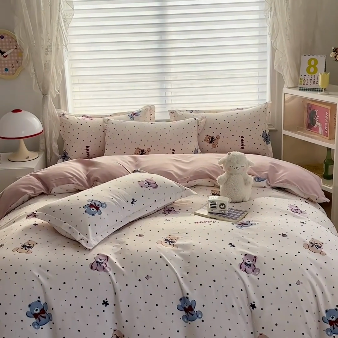 91家纺网 家纺一手货源 找家纺 楠沐家纺 （套件）2025新款亲肤芦荟棉美棉磨毛印花四件套(第二批) 哆咪熊