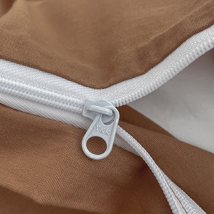 91家纺网 家纺一手货源 找家纺 2024新款A类全棉纯棉纯色双拼色织水洗棉四件套 南瓜色