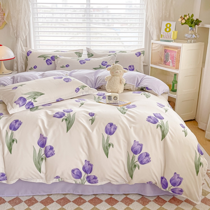 91家纺网 家纺一手货源 找家纺 楠沐家纺 2025年新款亲肤水洗棉芦荟棉磨毛单被套（第二批） 紫悦