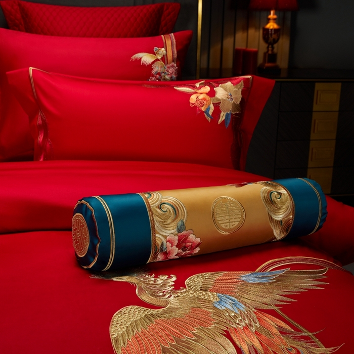 91家纺网 家纺一手货源 找家纺 美娘阁 2025新款长绒棉贡缎新中式古典韵味精美刺绣婚庆四件套多件套系列 九五至尊