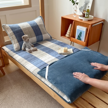 萌飞 2024新款可拆洗棉花床垫双面可用 蓝大格