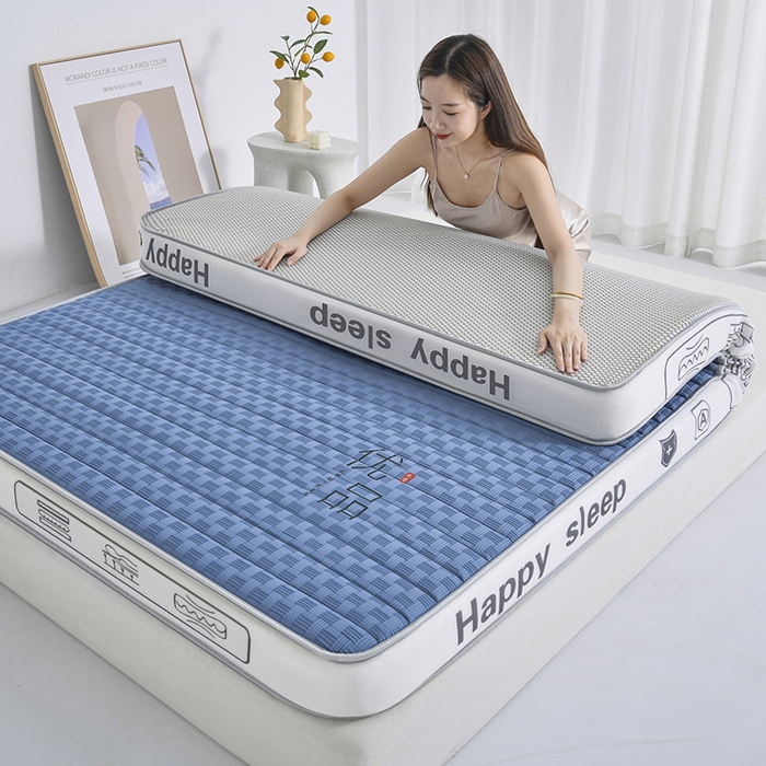 91家纺网 家纺一手货源 找家纺 顺发床垫 2025新款华夫格天然乳胶床垫记忆海绵床垫  蓝色