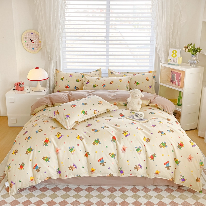 91家纺网 家纺一手货源 找家纺 楠沐家纺 （套件）2025新款亲肤芦荟棉美棉磨毛印花四件套(第二批) 滑板小熊