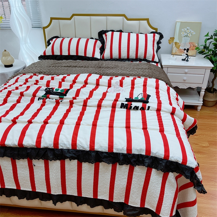 91家纺网 家纺一手货源 找家纺 暖居 2024新款豆豆被四件套棉花床盖三件套四季通用条纹猫