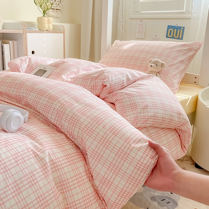 91家纺网 家纺一手货源 找家纺 （总）Mr.pig猪先生水洗棉 2024新款A类小清新全棉四件套纯棉床单被套床笠学生宿舍三件套床床上用品