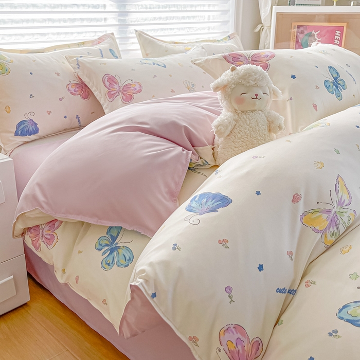 91家纺网 家纺一手货源 找家纺 楠沐家纺 2025年新款亲肤水洗棉芦荟棉磨毛单被套（第二批） 蝶舞仙子