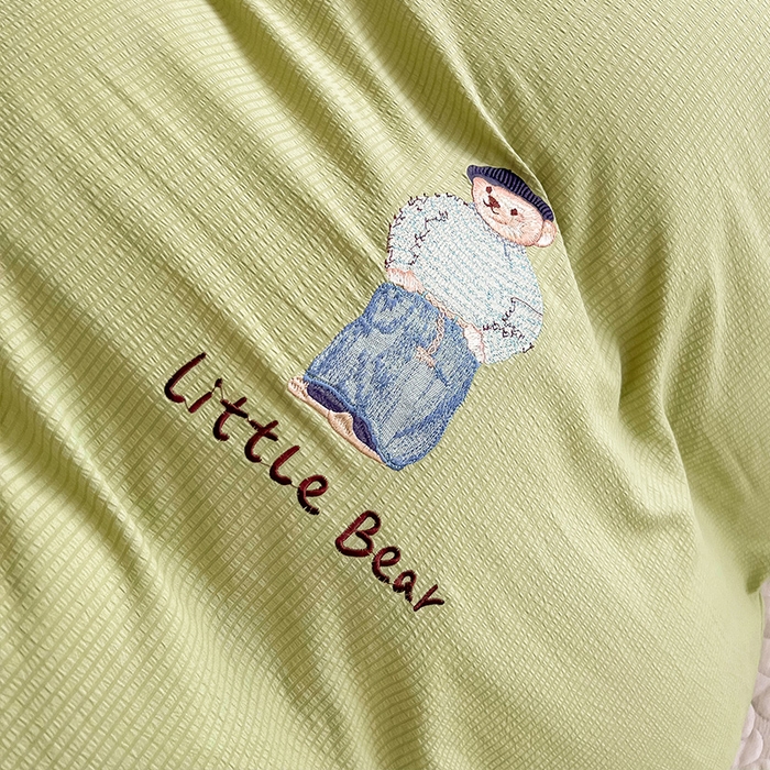 91家纺网 家纺一手货源 找家纺 眠帛家居 2024新款宿舍三件套水洗棉提花刺绣四件套熊先生 果绿