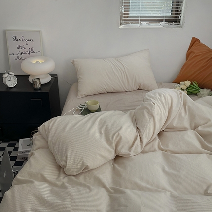 2024新款A类全棉纯棉纯色双拼色织水洗棉四件套 米密条