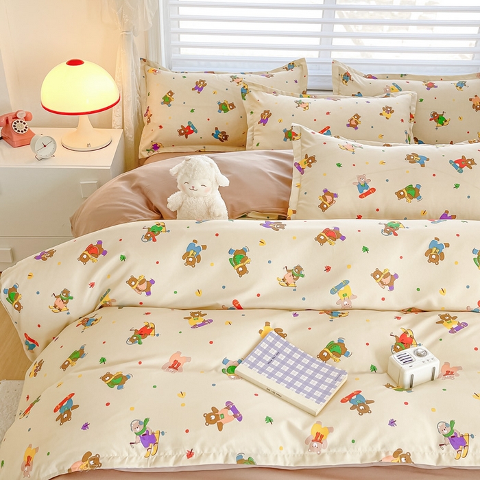 91家纺网 家纺一手货源 找家纺 楠沐家纺 2025年新款亲肤水洗棉芦荟棉磨毛单被套（第二批） 滑板小熊